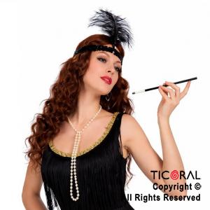 SET CHARLESTON VINCHA LENTEJUELA CON PLUMA BOQUILLA Y COLLAR x 1